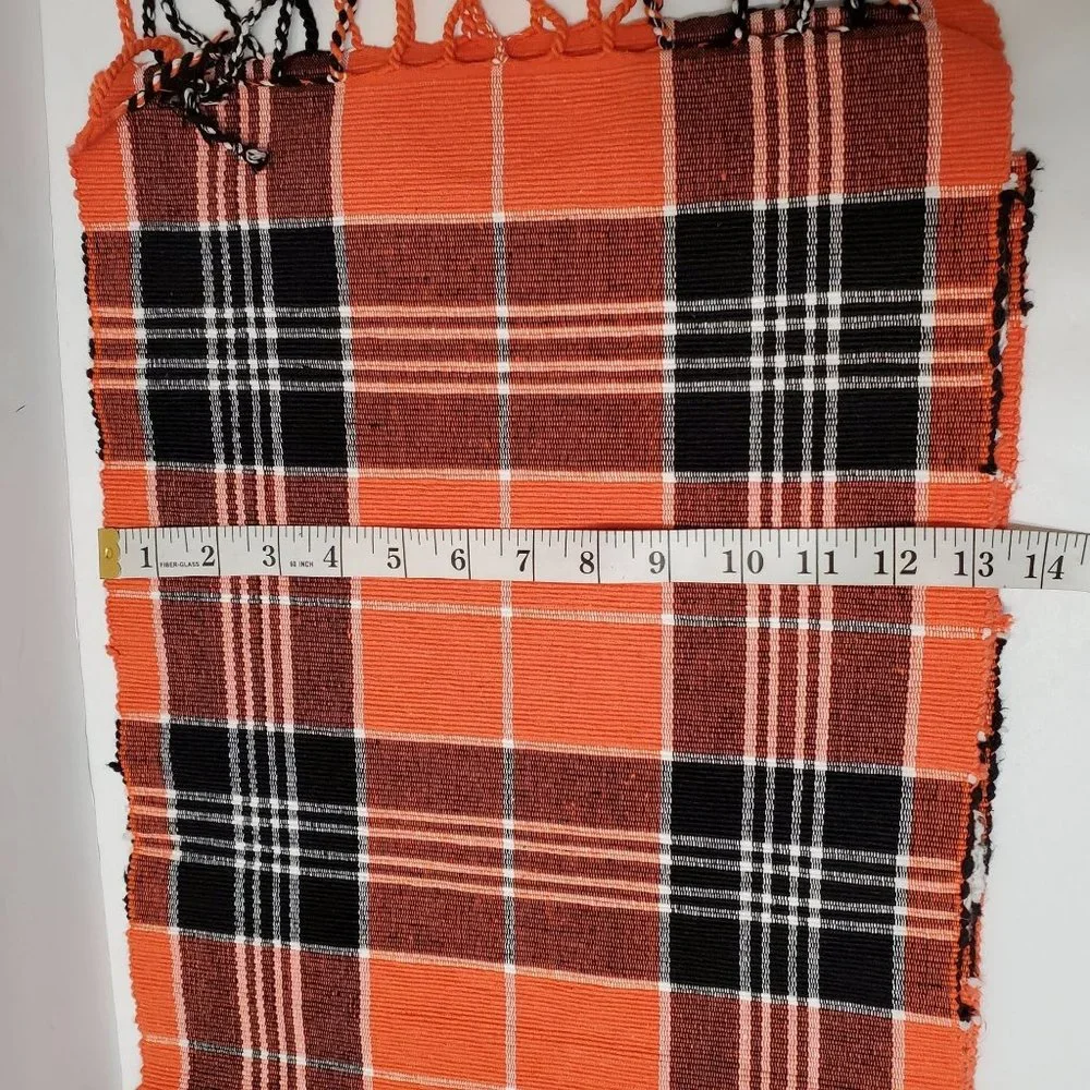 Trends Collection Orange Plaid Table Runner Cotton 69x13 Fall Halloween LIKE NEW